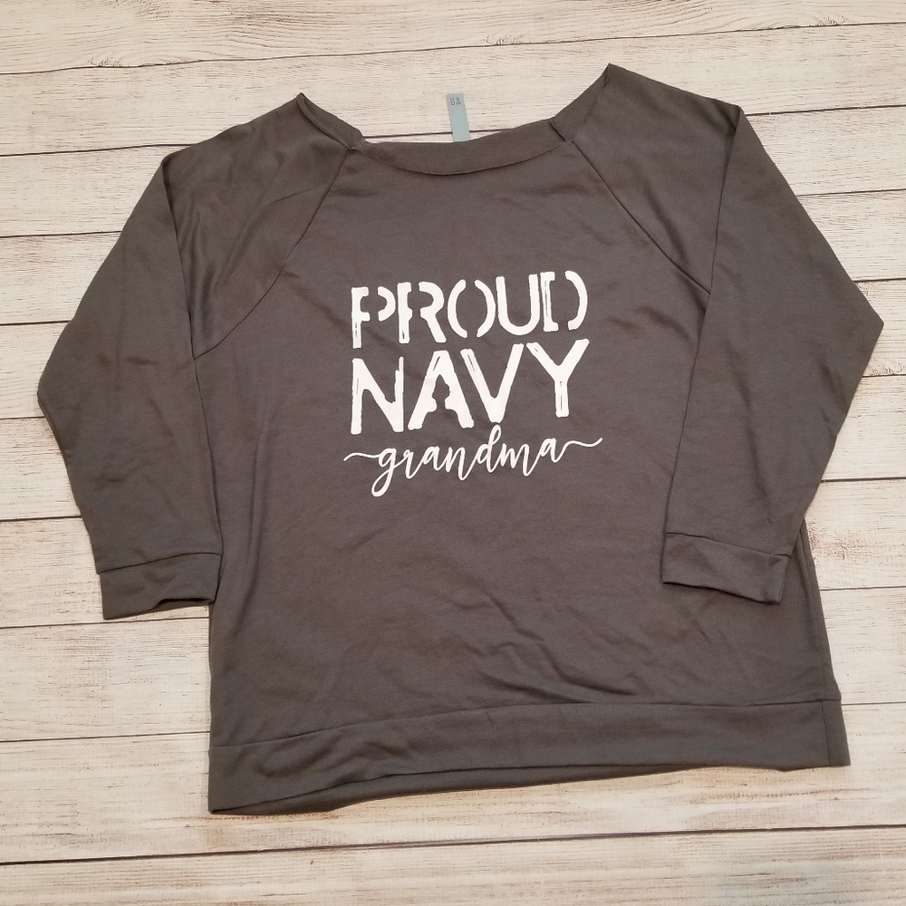 Proud Navy Grandma wide neck thin sweatshirt